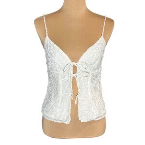 Revolve More To Come Josie Burnout Velvet Cami Top Sz.S White Bow Coquette Y2K